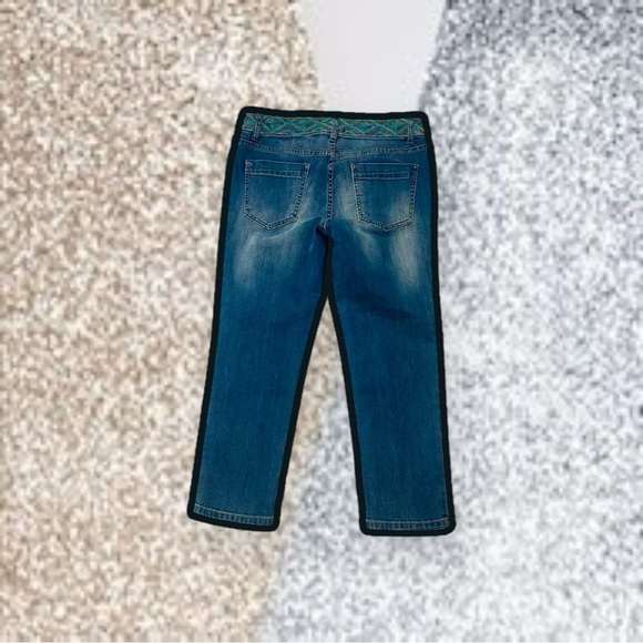Caché Vintage Y2K Medium Wash Denim Capris with Turquoise Braided Stitch Waist 4 - Picture 8 of 13